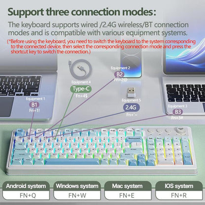 AULA F3099 Three-Mode Wireless Gaming Keyboard, 99-Key Layout, Cool RGB Lighting Effects, Multi-Function Knobs, Ergonomic Design Colorful Design Keyboard, Compatible with Computers, Notebooks