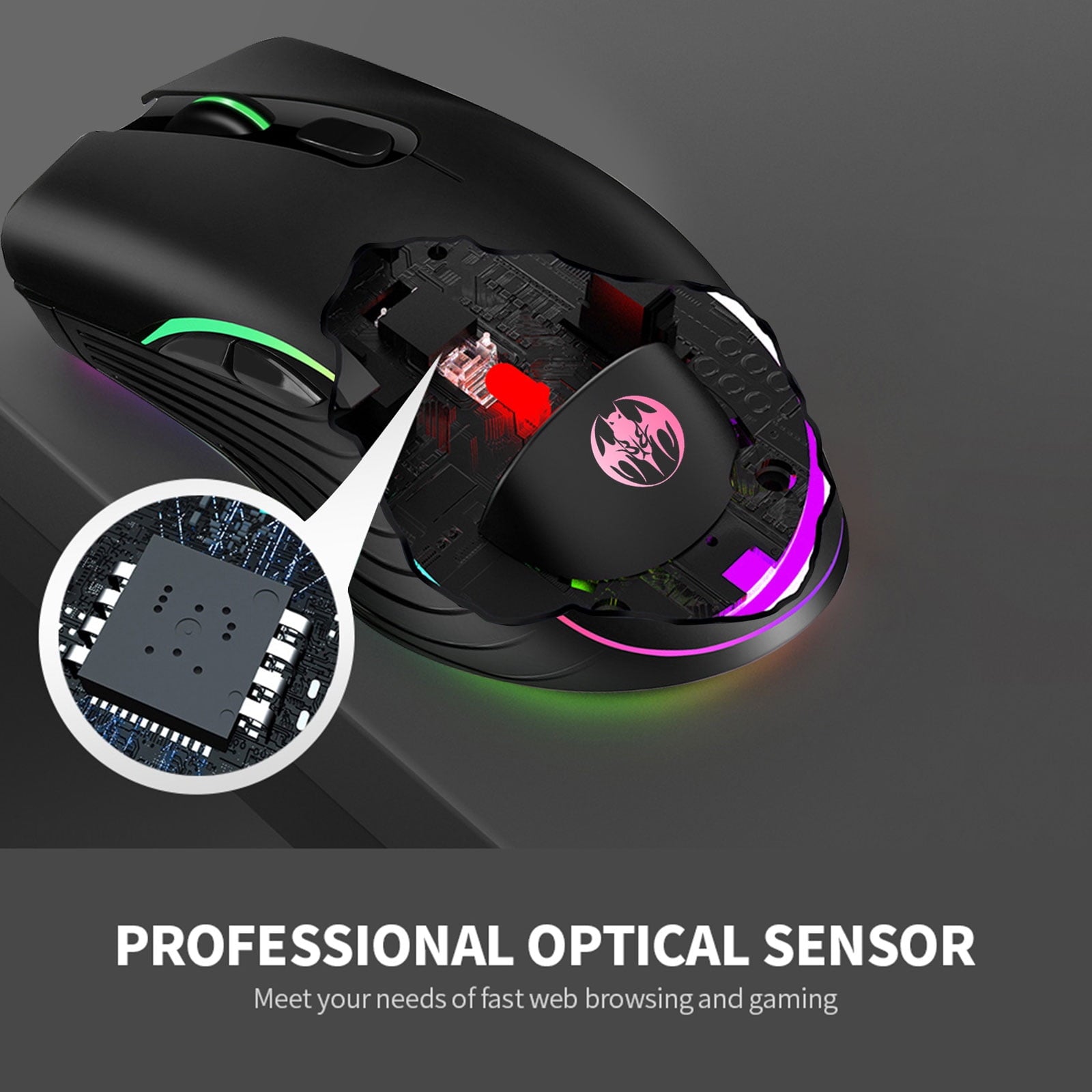 M06 Wireless Gaming Mouse, Rechargeable Computer Mouse Mice with Rainbow Backlit Lights, 3 DPI Levels, 6 Silent Buttons, USB 2.4Ghz Optical Mice for PC Gamer Laptop Desktop Chromebook Mac