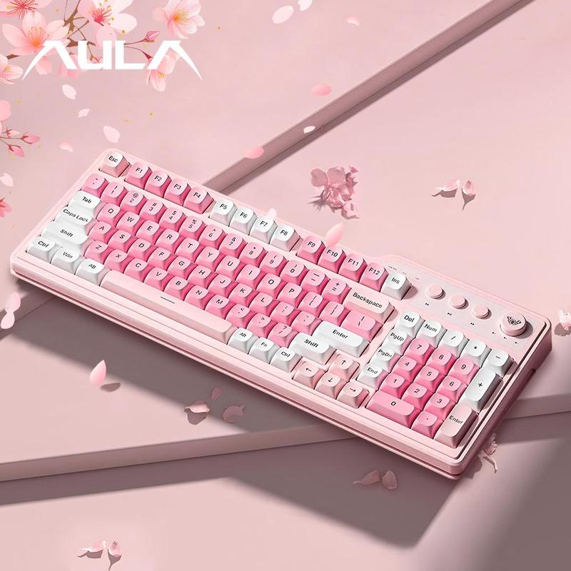 AULA F3099 Three-Mode Wireless Gaming Keyboard, 99-Key Layout, Cool RGB Lighting Effects, Multi-Function Knobs, Ergonomic Design Colorful Design Keyboard, Compatible with Computers, Notebooks