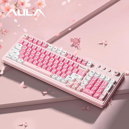 AULA F3099 Three-Mode Wireless Gaming Keyboard, 99-Key Layout, Cool RGB Lighting Effects, Multi-Function Knobs, Ergonomic Design Colorful Design Keyboard, Compatible with Computers, Notebooks