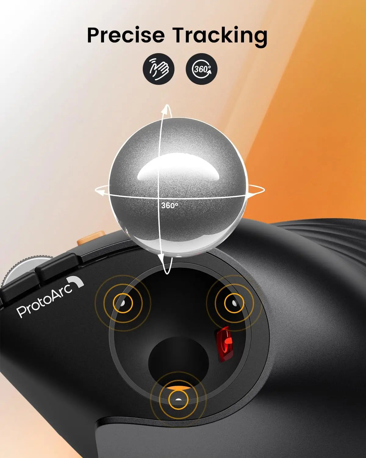 Protoarc Vertical Wireless Trackball Mouse EM05 NL Bluetooth Ergonomic Rollerball Mouse Rechargeable Computer Laptop Thumb Mouse