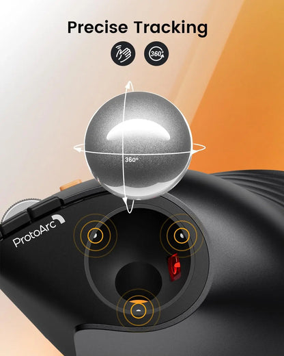Protoarc Vertical Wireless Trackball Mouse EM05 NL Bluetooth Ergonomic Rollerball Mouse Rechargeable Computer Laptop Thumb Mouse
