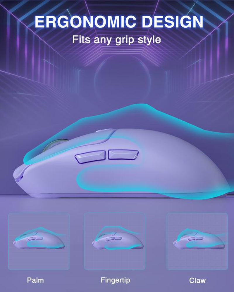 AULA SC580X Wireless Gaming Mouse, Tri-Mode 2.4G/BT5.0/USB-C, 10000 DPI Rechargeable Wireless Mouse with 6 Programmable Buttons, Ergonomic Computer Mouse for Laptop/Pc/Mac/Tablet, Mouse