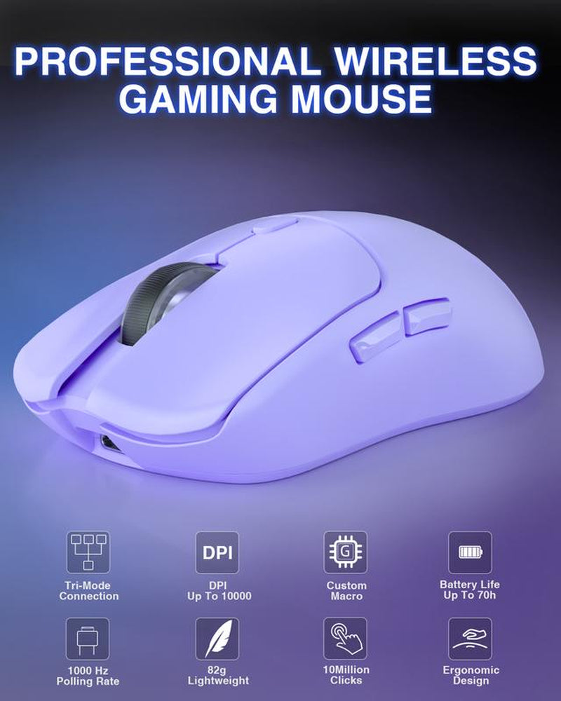 AULA SC580X Wireless Gaming Mouse, Tri-Mode 2.4G/BT5.0/USB-C, 10000 DPI Rechargeable Wireless Mouse with 6 Programmable Buttons, Ergonomic Computer Mouse for Laptop/Pc/Mac/Tablet, Mouse
