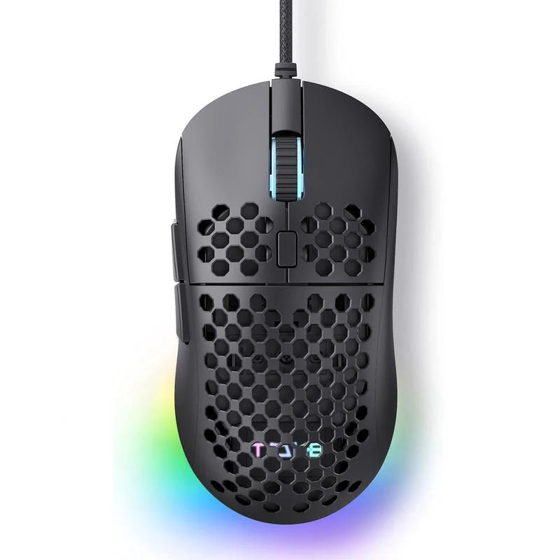 Ultralight Honeycomb Gaming Mouse - Ergonomic Design, Adjustable DPI (200-16000), 7 Programmable Buttons, RGB Lighting