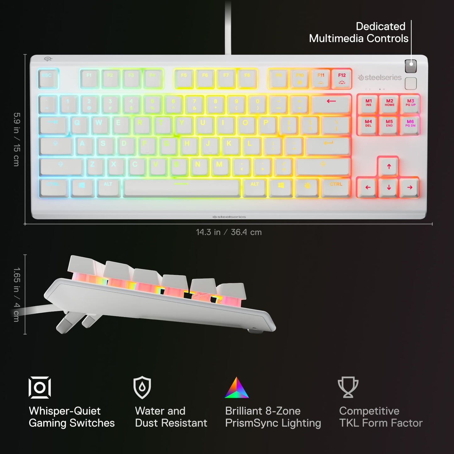 Apex 3 TKL RGB Wired Gaming Keyboard — Water and Dust Resistant — Whisper-Quiet Gaming Switch, White