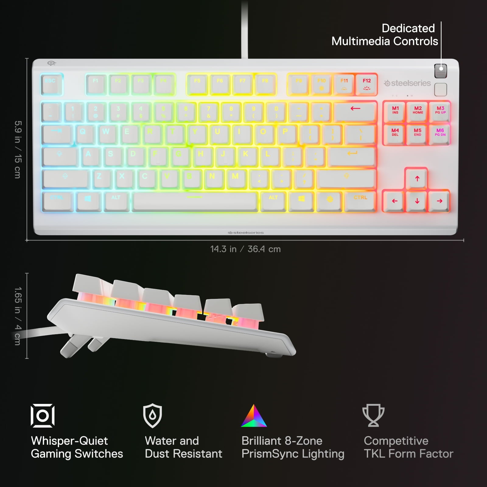 Apex 3 TKL RGB Wired Gaming Keyboard — Water and Dust Resistant — Whisper-Quiet Gaming Switch, White