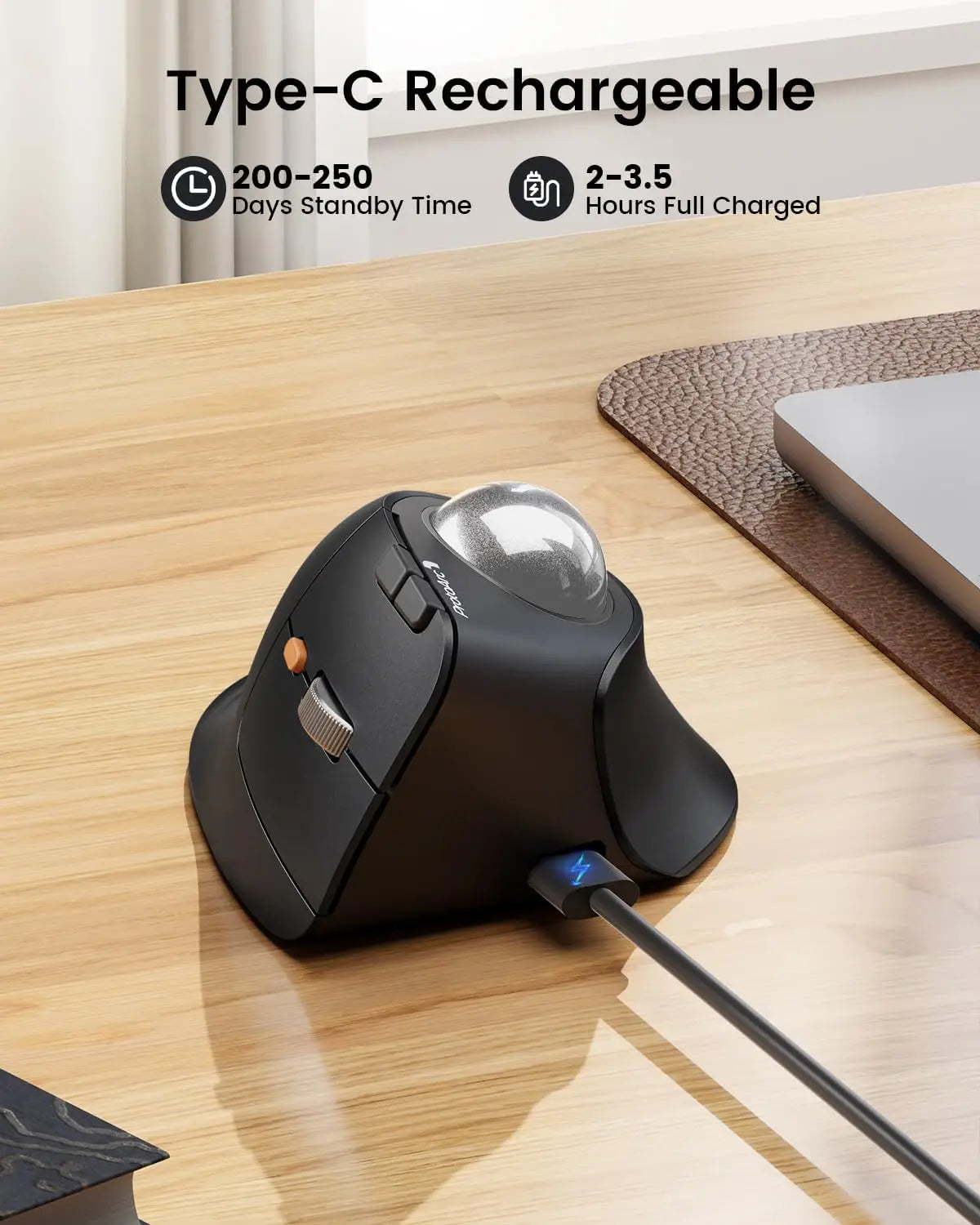 Protoarc Vertical Wireless Trackball Mouse EM05 NL Bluetooth Ergonomic Rollerball Mouse Rechargeable Computer Laptop Thumb Mouse