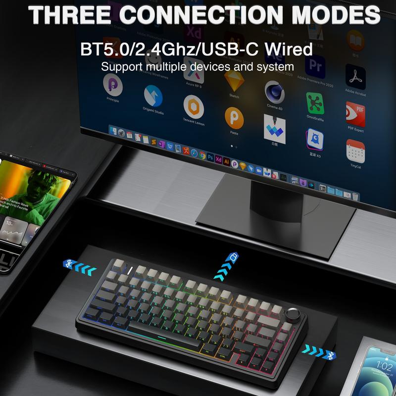 OFFICIAL AULA F75 Pro Wireless Mechanical Keyboard, 75% Hot-Swappable, USB Charging, RGB Backlight, PBT Side-Printed Keycaps, Gaming Keyboard, Office, Multimedia Scroll Wheel, Creamy Keyboards Office Accessories Pc Accessories Fathersdaygift
