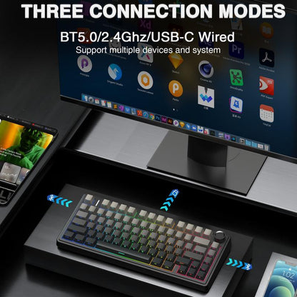 OFFICIAL AULA F75 Pro Wireless Mechanical Keyboard, 75% Hot-Swappable, USB Charging, RGB Backlight, PBT Side-Printed Keycaps, Gaming Keyboard, Office, Multimedia Scroll Wheel, Creamy Keyboards Office Accessories Pc Accessories Fathersdaygift