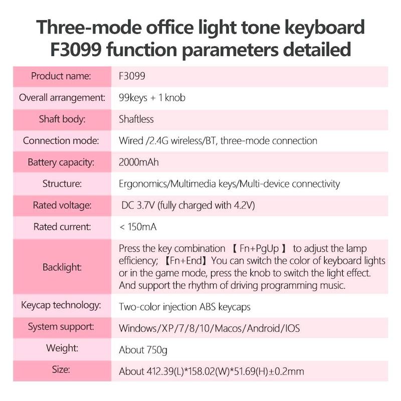 AULA F3099 Three-Mode Wireless Gaming Keyboard, 99-Key Layout, Cool RGB Lighting Effects, Multi-Function Knobs, Ergonomic Design Colorful Design Keyboard, Compatible with Computers, Notebooks