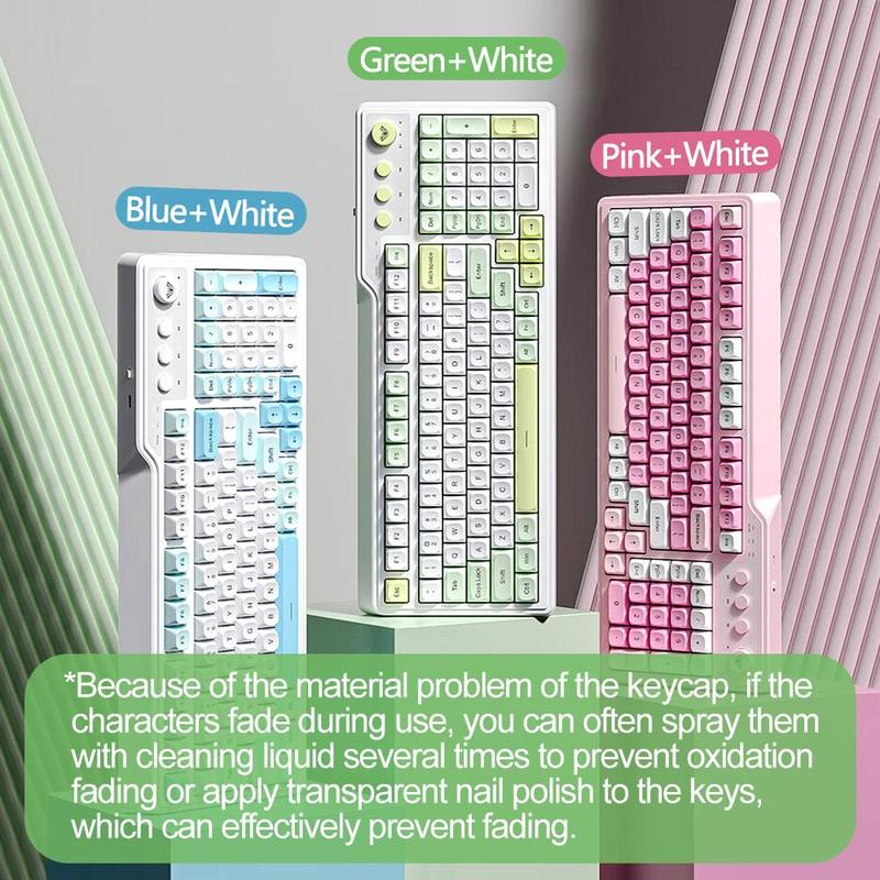 AULA F3099 Three-Mode Wireless Gaming Keyboard, 99-Key Layout, Cool RGB Lighting Effects, Multi-Function Knobs, Ergonomic Design Colorful Design Keyboard, Compatible with Computers, Notebooks