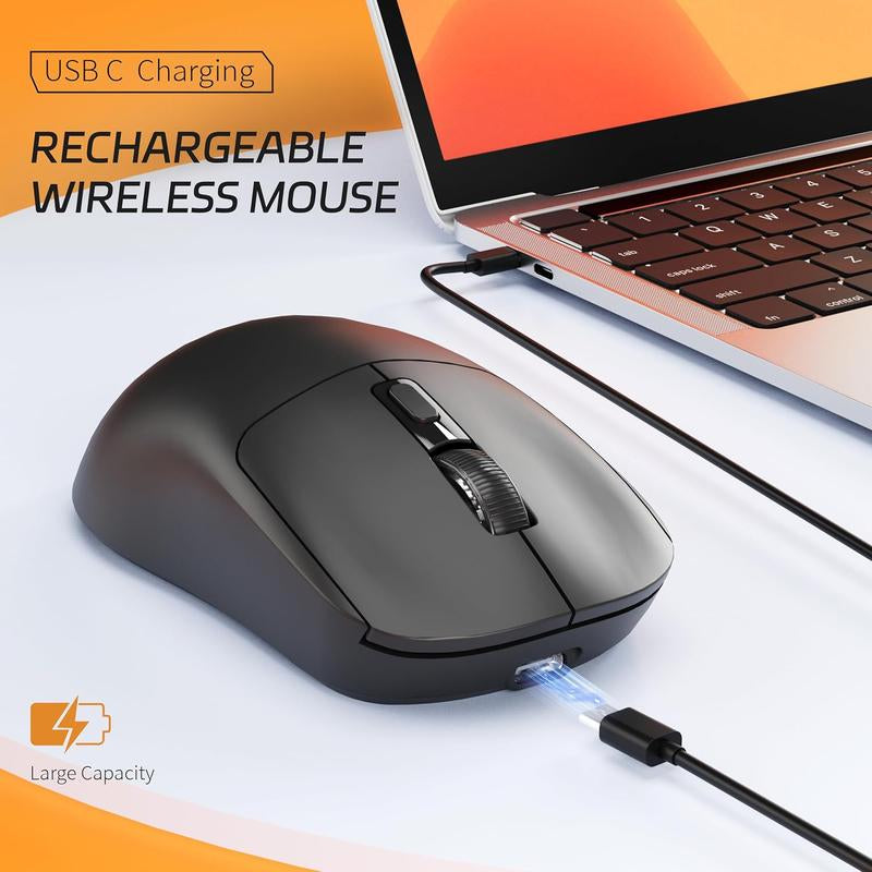 Uiosmuph G01 Wireless Mouse USB C Rechargeable Ergonomic Computer Mouse, 2.4Ghz Optical with USB Receiver & Type C Adapter for Laptop