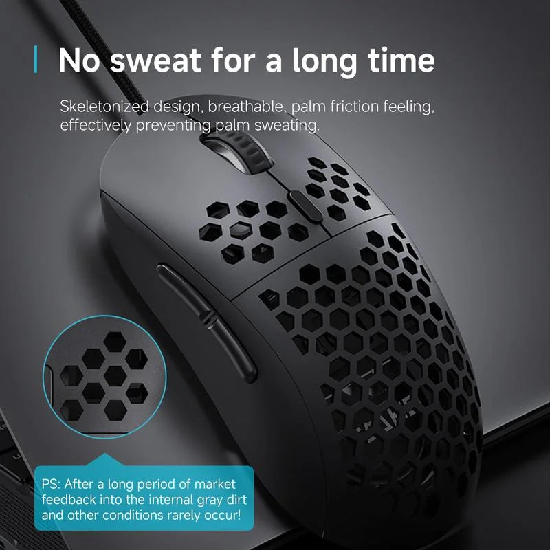 Ultralight Honeycomb Gaming Mouse - Ergonomic Design, Adjustable DPI (200-16000), 7 Programmable Buttons, RGB Lighting