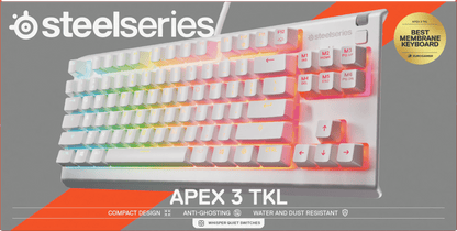 Apex 3 TKL RGB Wired Gaming Keyboard — Water and Dust Resistant — Whisper-Quiet Gaming Switch, White