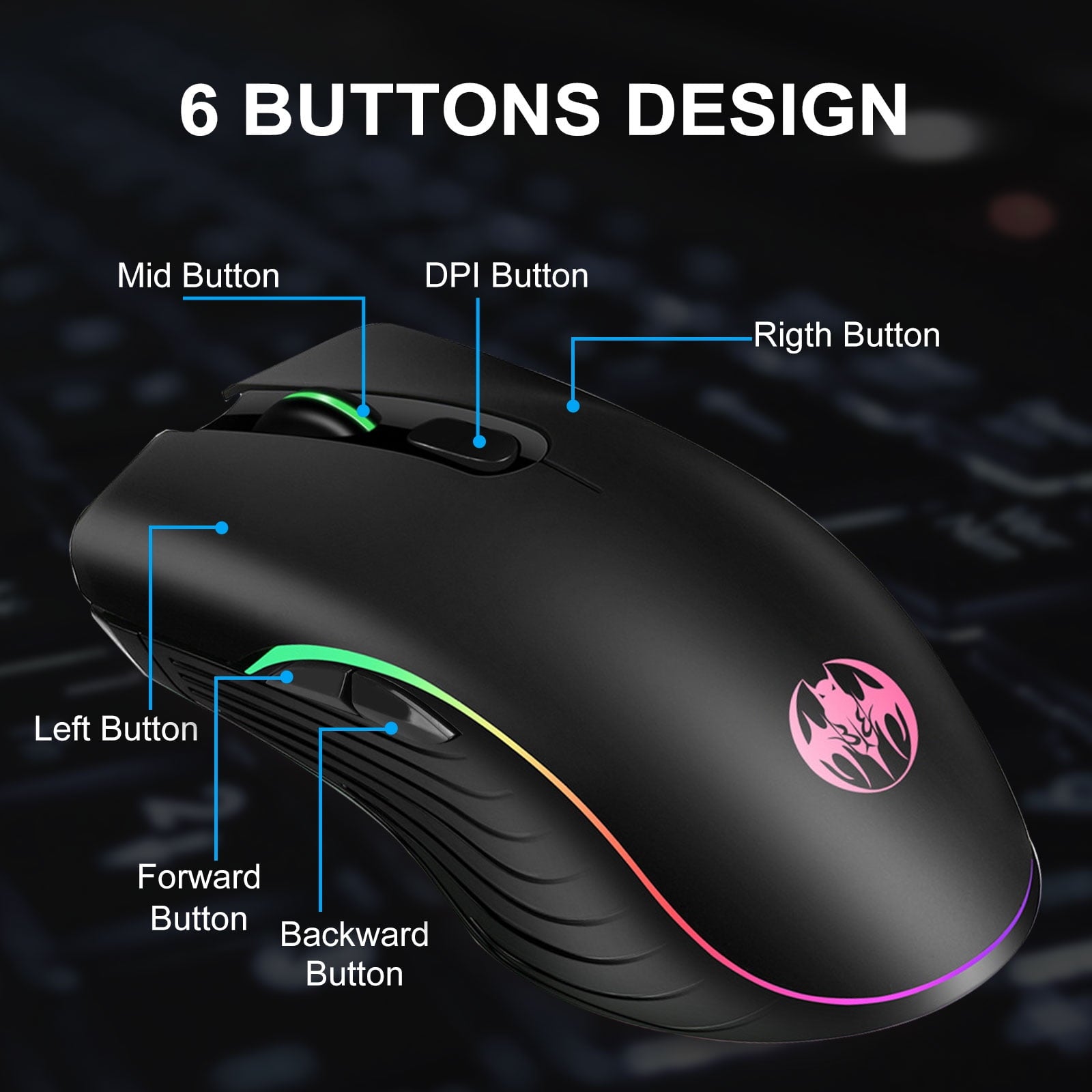 M06 Wireless Gaming Mouse, Rechargeable Computer Mouse Mice with Rainbow Backlit Lights, 3 DPI Levels, 6 Silent Buttons, USB 2.4Ghz Optical Mice for PC Gamer Laptop Desktop Chromebook Mac