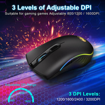 M06 Wireless Gaming Mouse, Rechargeable Computer Mouse Mice with Rainbow Backlit Lights, 3 DPI Levels, 6 Silent Buttons, USB 2.4Ghz Optical Mice for PC Gamer Laptop Desktop Chromebook Mac