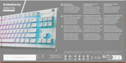 Apex 3 TKL RGB Wired Gaming Keyboard — Water and Dust Resistant — Whisper-Quiet Gaming Switch, White