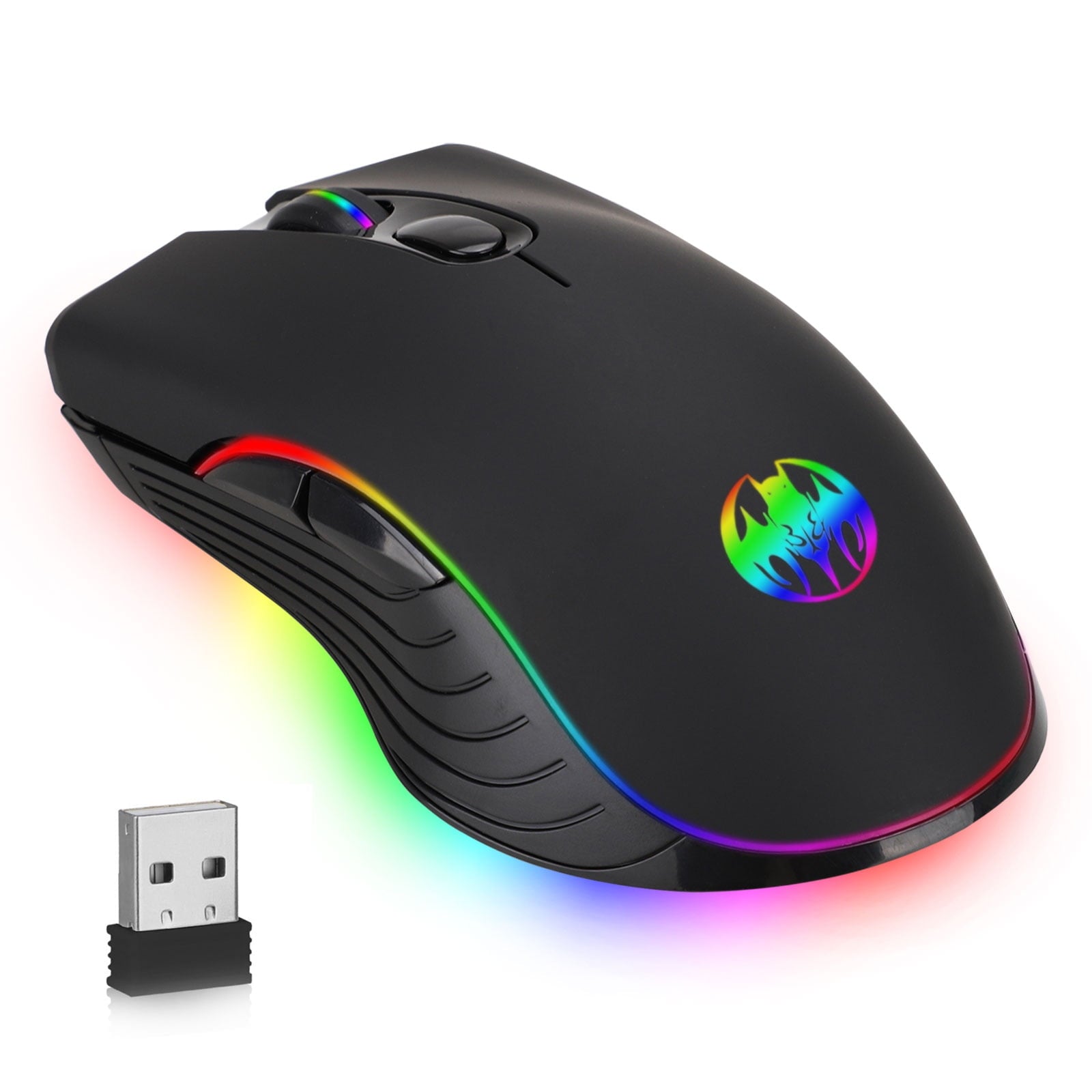 M06 Wireless Gaming Mouse, Rechargeable Computer Mouse Mice with Rainbow Backlit Lights, 3 DPI Levels, 6 Silent Buttons, USB 2.4Ghz Optical Mice for PC Gamer Laptop Desktop Chromebook Mac