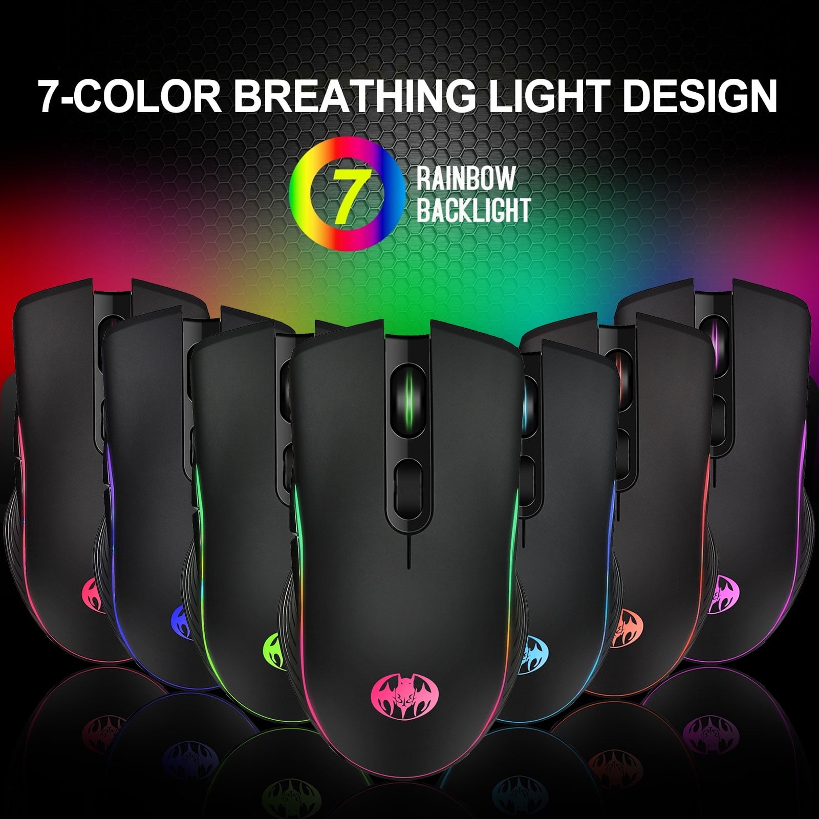 M06 Wireless Gaming Mouse, Rechargeable Computer Mouse Mice with Rainbow Backlit Lights, 3 DPI Levels, 6 Silent Buttons, USB 2.4Ghz Optical Mice for PC Gamer Laptop Desktop Chromebook Mac
