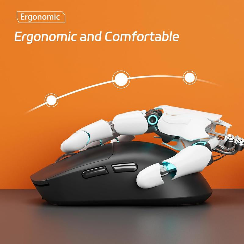Uiosmuph G01 Wireless Mouse USB C Rechargeable Ergonomic Computer Mouse, 2.4Ghz Optical with USB Receiver & Type C Adapter for Laptop