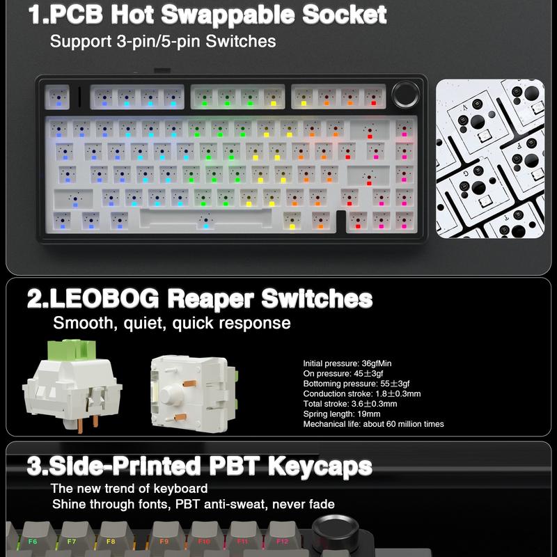 OFFICIAL AULA F75 Pro Wireless Mechanical Keyboard, 75% Hot-Swappable, USB Charging, RGB Backlight, PBT Side-Printed Keycaps, Gaming Keyboard, Office, Multimedia Scroll Wheel, Creamy Keyboards Office Accessories Pc Accessories Fathersdaygift