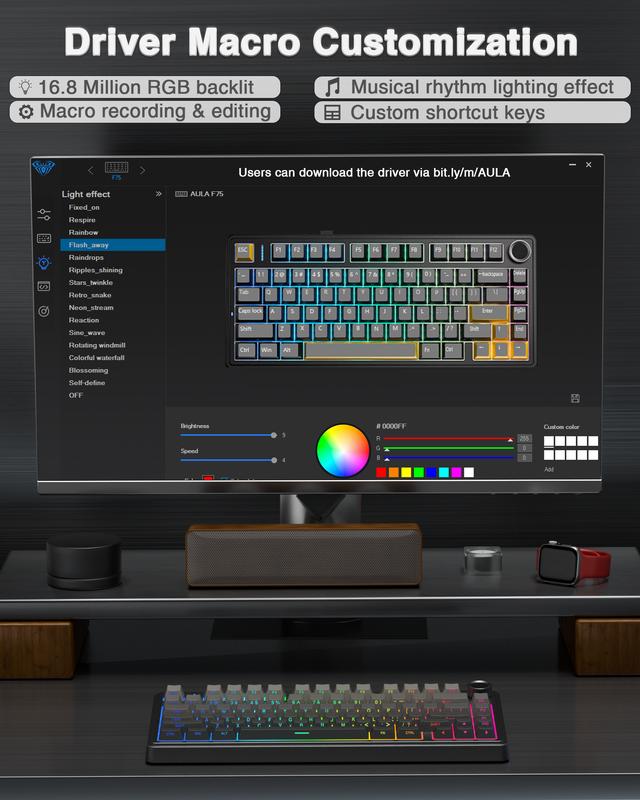 OFFICIAL AULA F75 Pro Wireless Mechanical Keyboard, 75% Hot-Swappable, USB Charging, RGB Backlight, PBT Side-Printed Keycaps, Gaming Keyboard, Office, Multimedia Scroll Wheel, Creamy Keyboards Office Accessories Pc Accessories Fathersdaygift
