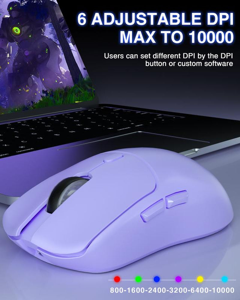 AULA SC580X Wireless Gaming Mouse, Tri-Mode 2.4G/BT5.0/USB-C, 10000 DPI Rechargeable Wireless Mouse with 6 Programmable Buttons, Ergonomic Computer Mouse for Laptop/Pc/Mac/Tablet, Mouse