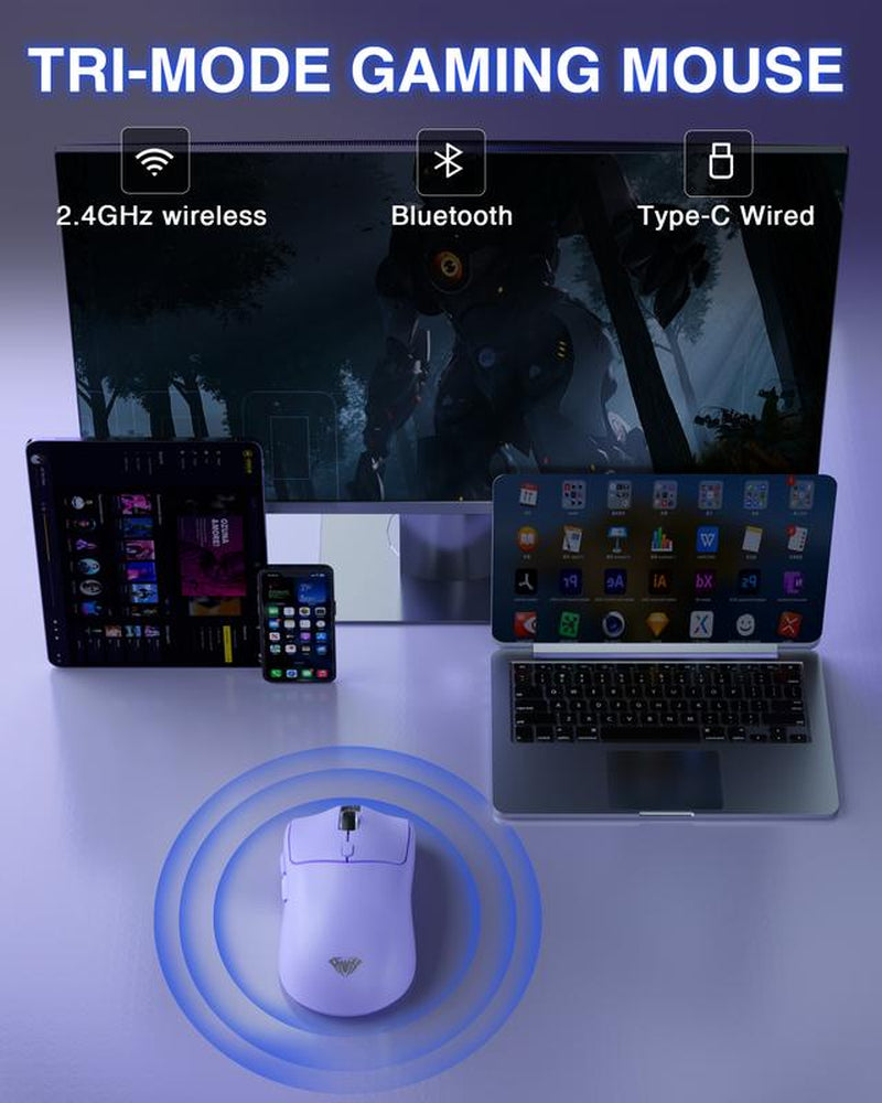 AULA SC580X Wireless Gaming Mouse, Tri-Mode 2.4G/BT5.0/USB-C, 10000 DPI Rechargeable Wireless Mouse with 6 Programmable Buttons, Ergonomic Computer Mouse for Laptop/Pc/Mac/Tablet, Mouse