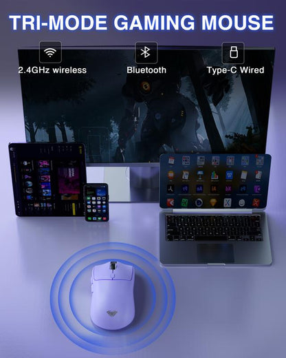 AULA SC580X Wireless Gaming Mouse, Tri-Mode 2.4G/BT5.0/USB-C, 10000 DPI Rechargeable Wireless Mouse with 6 Programmable Buttons, Ergonomic Computer Mouse for Laptop/Pc/Mac/Tablet, Mouse