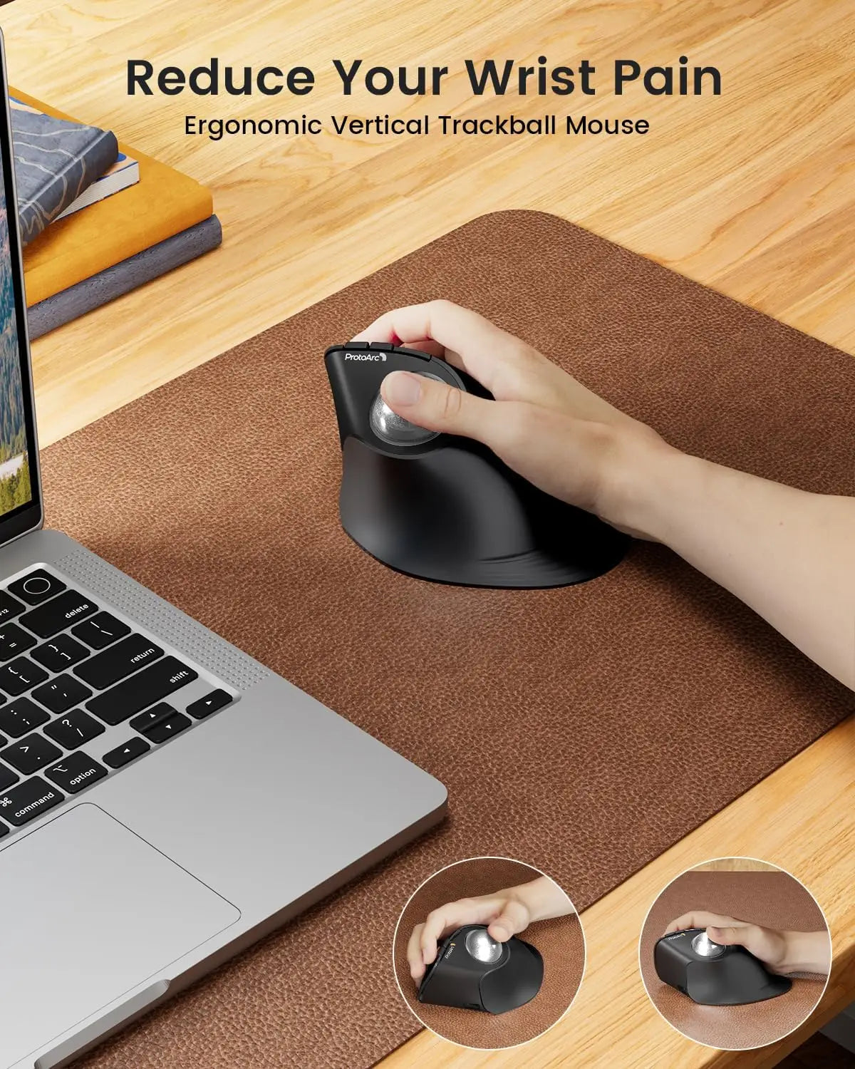 Protoarc Vertical Wireless Trackball Mouse EM05 NL Bluetooth Ergonomic Rollerball Mouse Rechargeable Computer Laptop Thumb Mouse