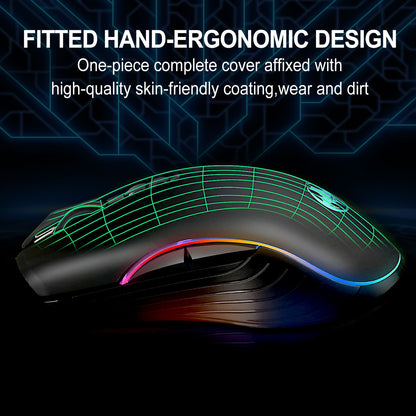 M06 Wireless Gaming Mouse, Rechargeable Computer Mouse Mice with Rainbow Backlit Lights, 3 DPI Levels, 6 Silent Buttons, USB 2.4Ghz Optical Mice for PC Gamer Laptop Desktop Chromebook Mac